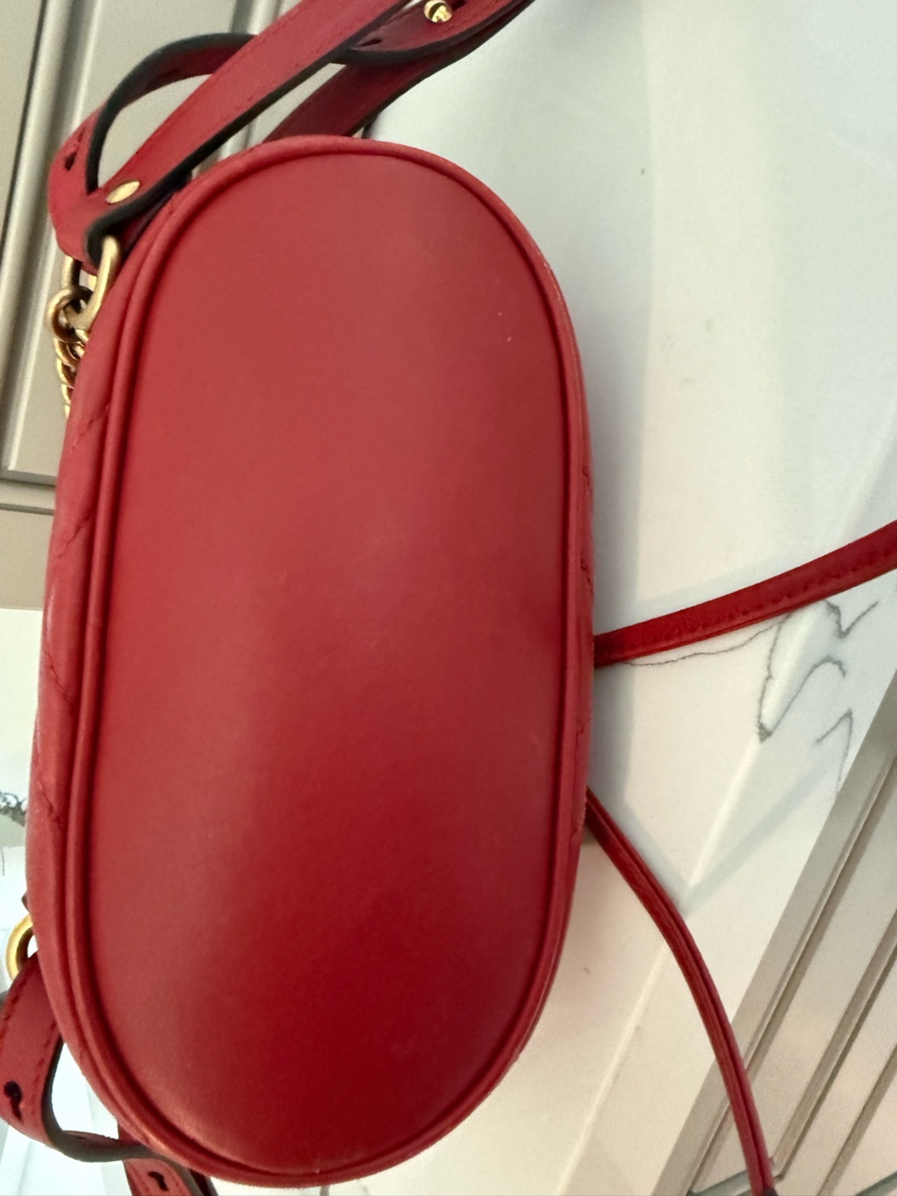 Gucci Red Chevron Quilted Mini Backpack with Gold GG - Picture 2 of 9